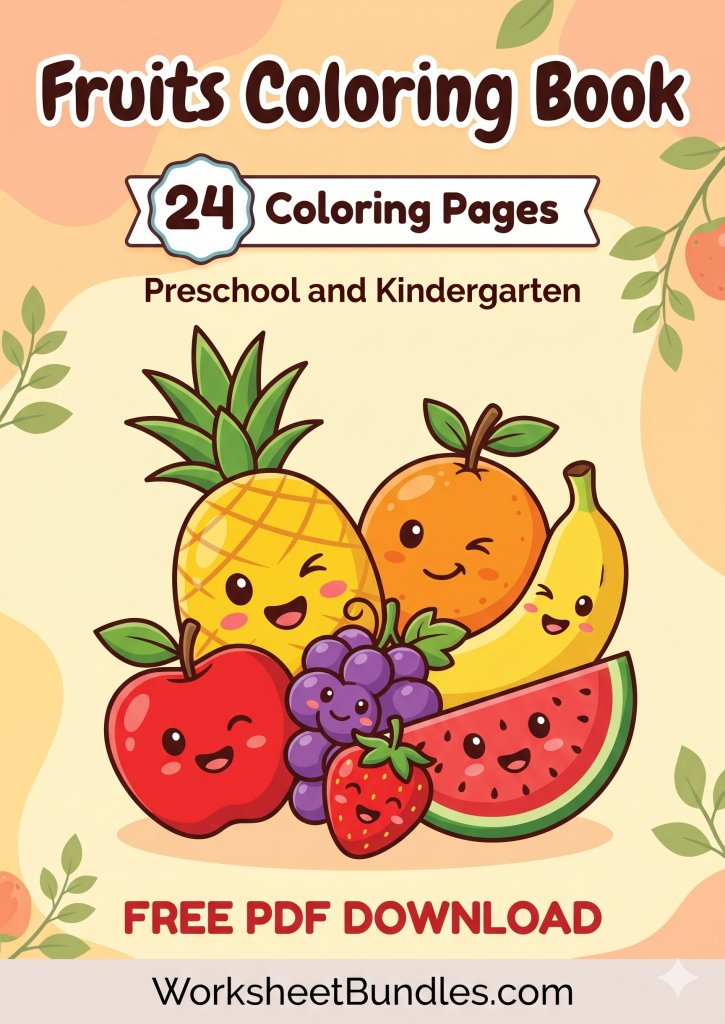 Free Kindergarten Fruit Coloring Book Cover