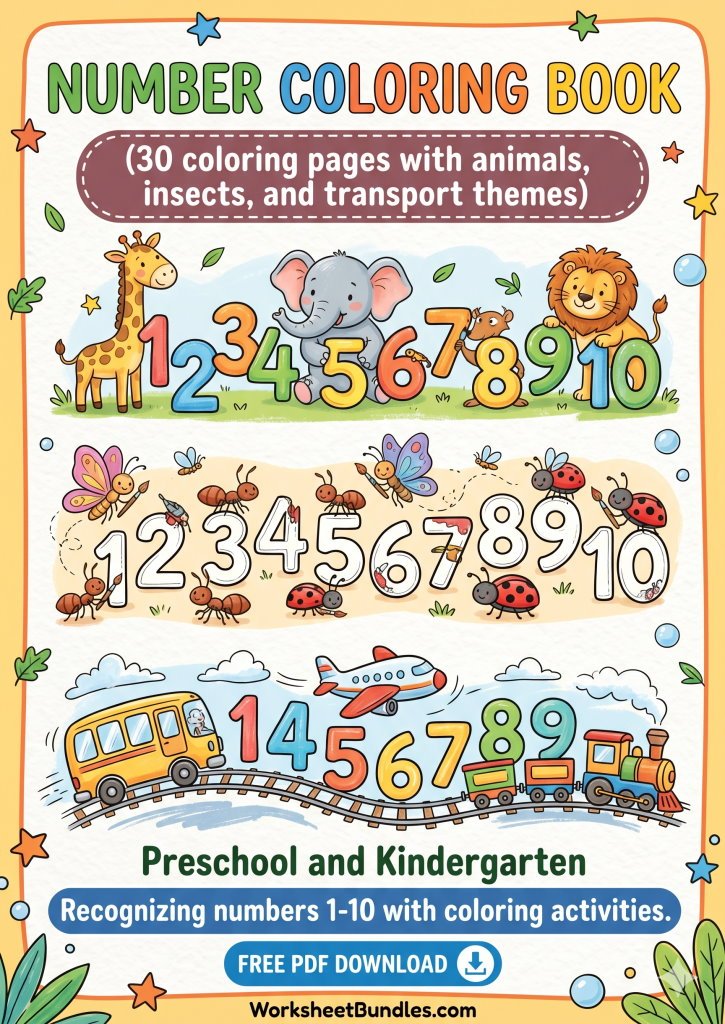 Free Kindergarten Number Coloring Book Cover